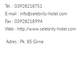 Celebrity Hotel iletiim bilgileri
